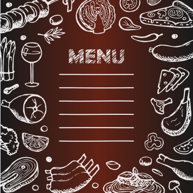 Menü gıda elle çizilmiş doodle elemanları ile