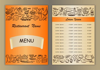 Restoran Menü ile elle çizilmiş doodle öğeleri