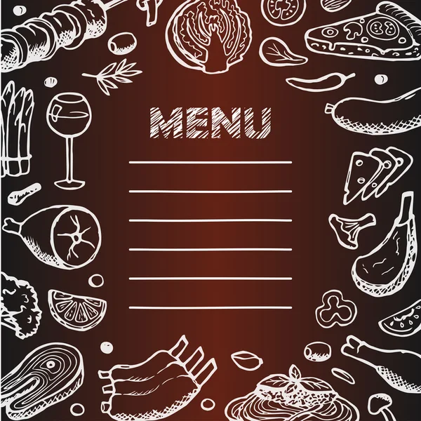 Menu avec des aliments dessinés à la main éléments doodle — Image vectorielle