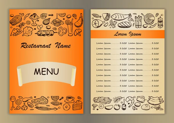 Restaurangens meny med hand dras doodle element — Stock vektor