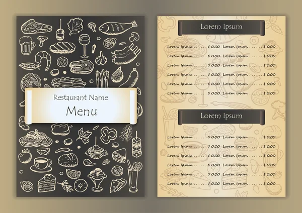 Restaurantkarte mit handgezeichneten Doodle-Elementen — Stockvektor