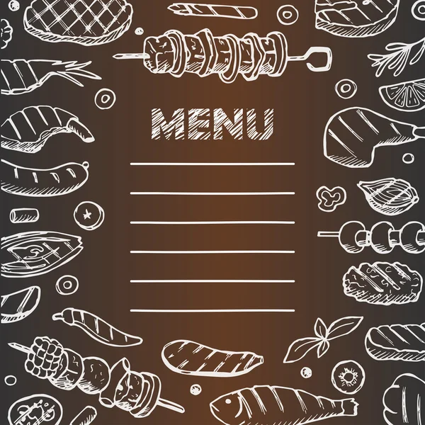 Menu with grill hand drawn doodle elements — Stock Vector