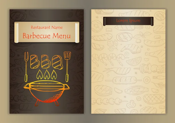 Restaurant menu with barbecue hand drawn doodle elements — Stock Vector