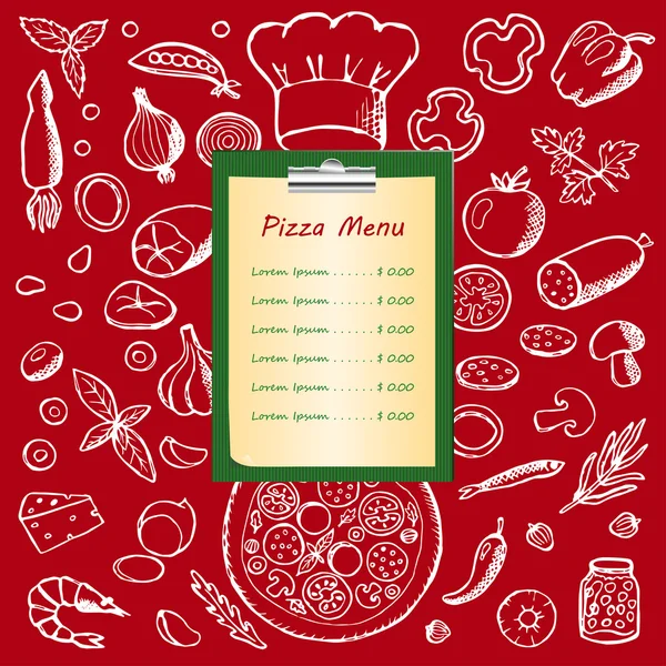 Pizza menu with hand drawn doodle elements — Stock Vector