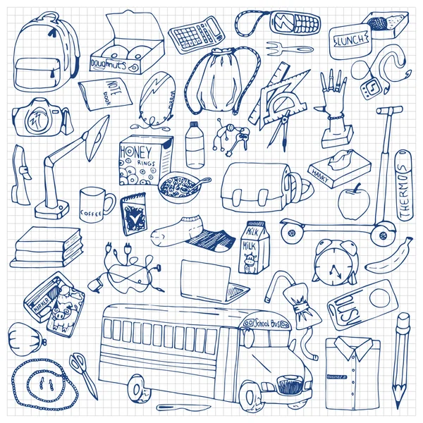 Doodles escolares desenhados à mão —  Vetores de Stock