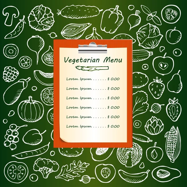 Restaurante menu vegetariano com mão desenhada elementos doodle —  Vetores de Stock