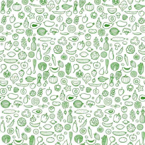 Légumes et fruits Modèle de doodle dessiné à la main sans couture — Image vectorielle