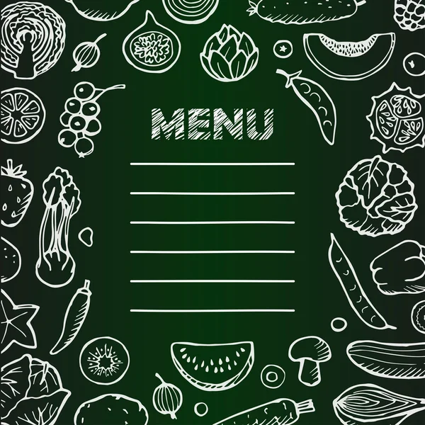 Menu com elementos doodle vegetarianos desenhados à mão — Vetor de Stock