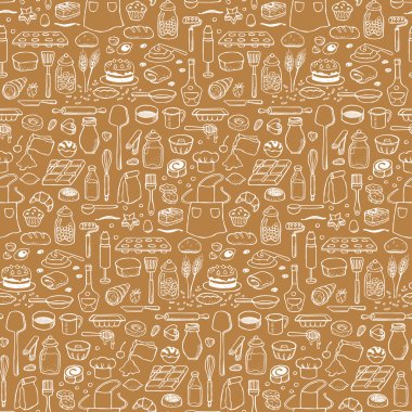 Sorunsuz elle çizilmiş doodle desen ekmek elemanları ile