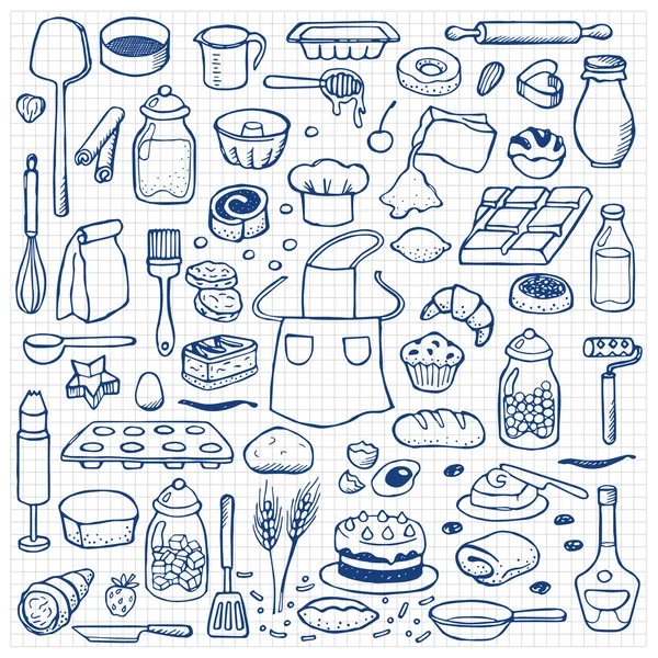 Hand drawn doodle set with bakery elements — Stock Vector