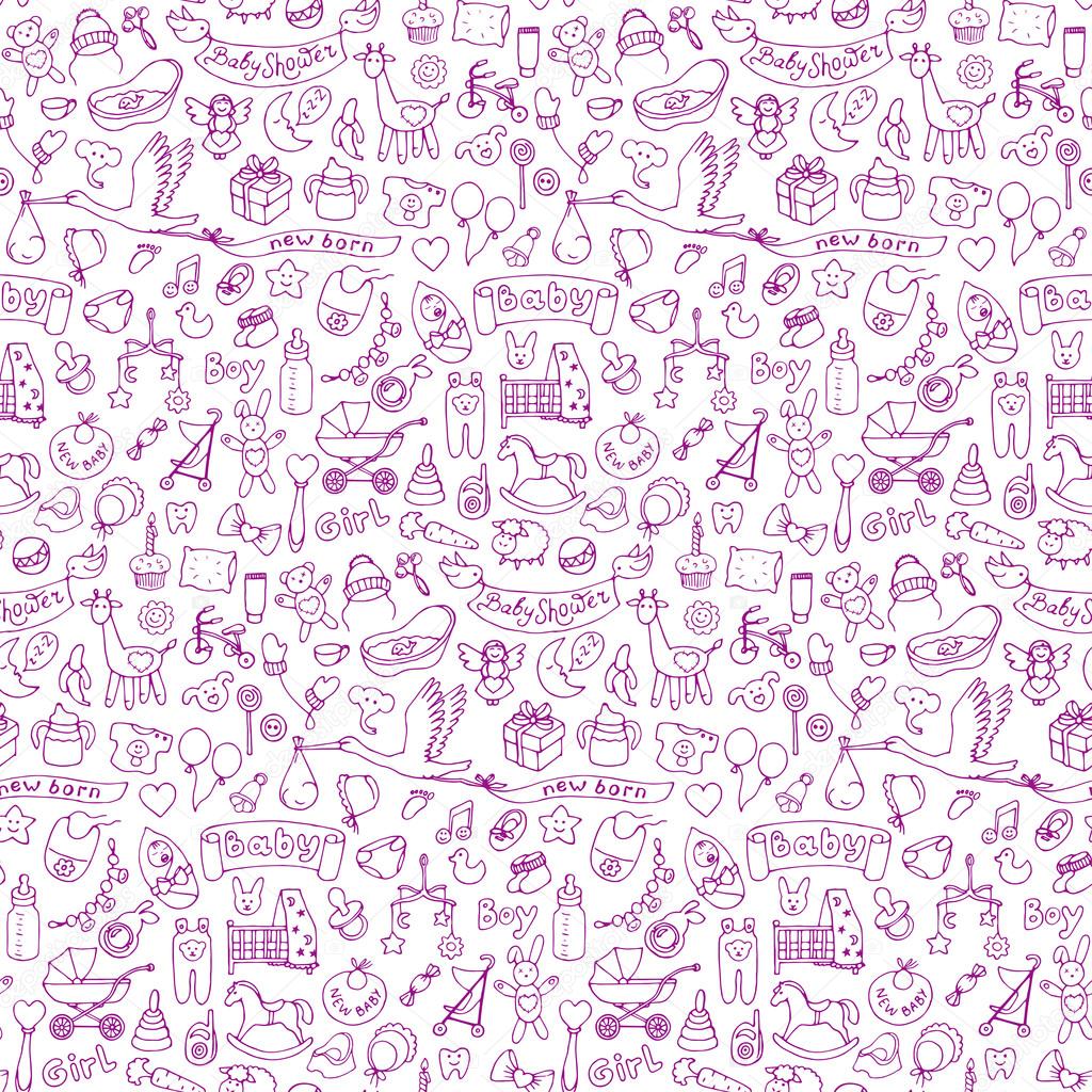 Seamless hand drawn doodle baby pattern