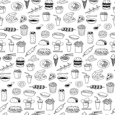 Fast Food sorunsuz elle çizilmiş doodle desen
