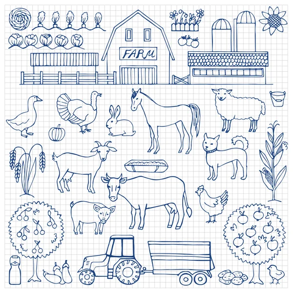 Conjunto de rabiscos desenhado à mão com fazenda —  Vetores de Stock