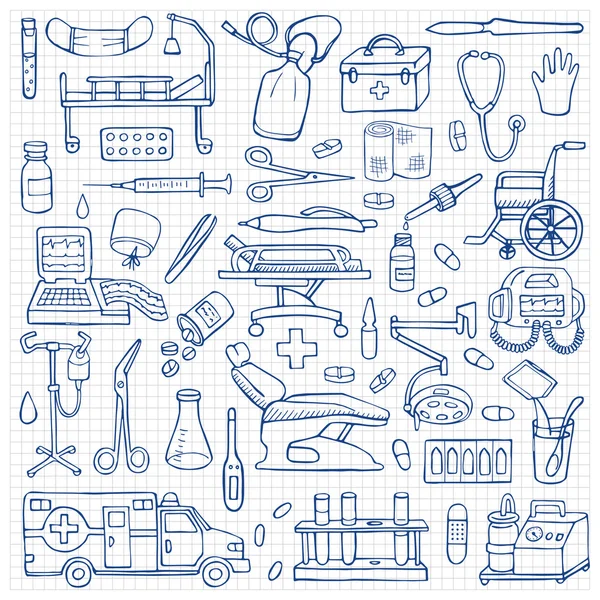 Conjunto de doodle médico desenhado à mão —  Vetores de Stock