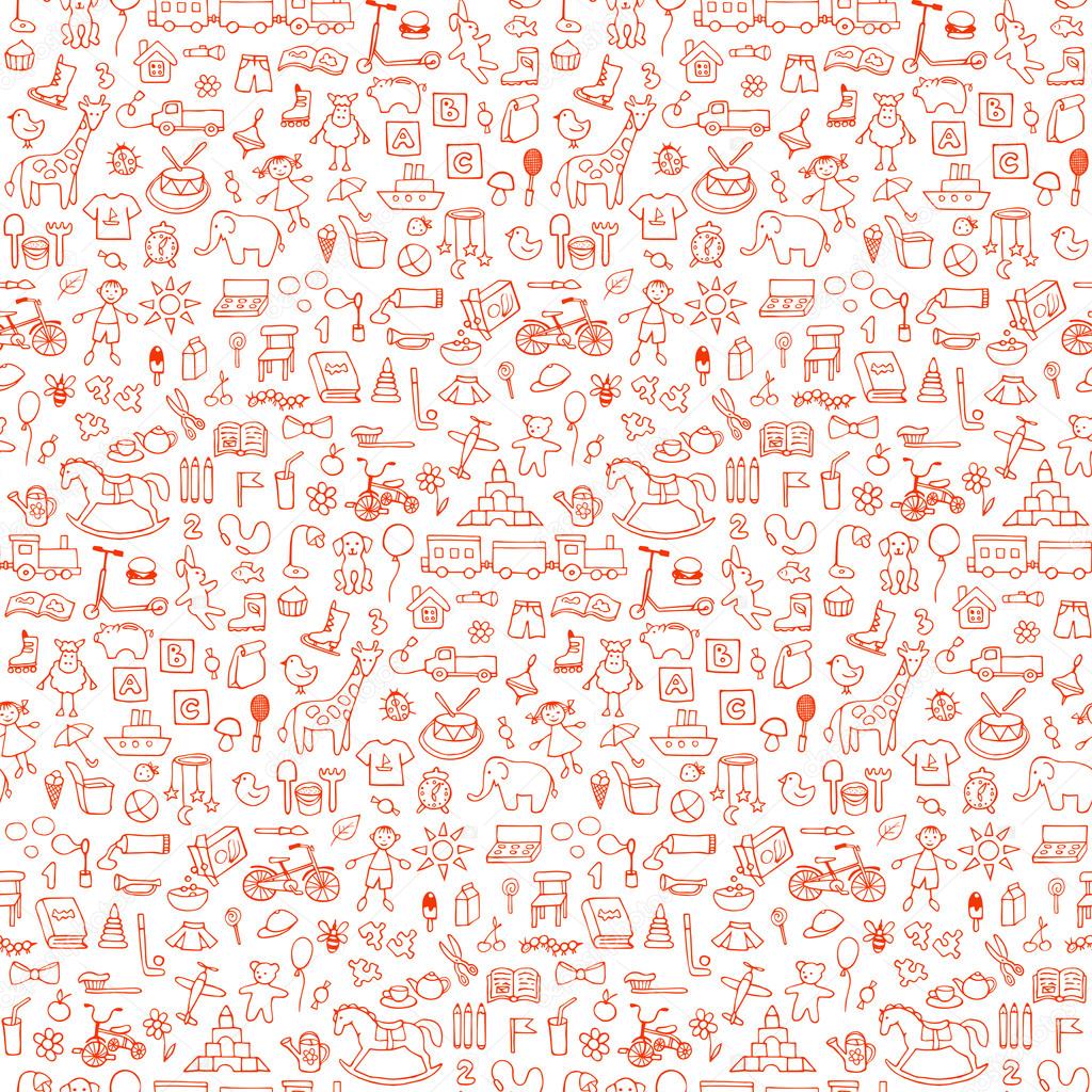 Seamless hand drawn doodle pattern with toys