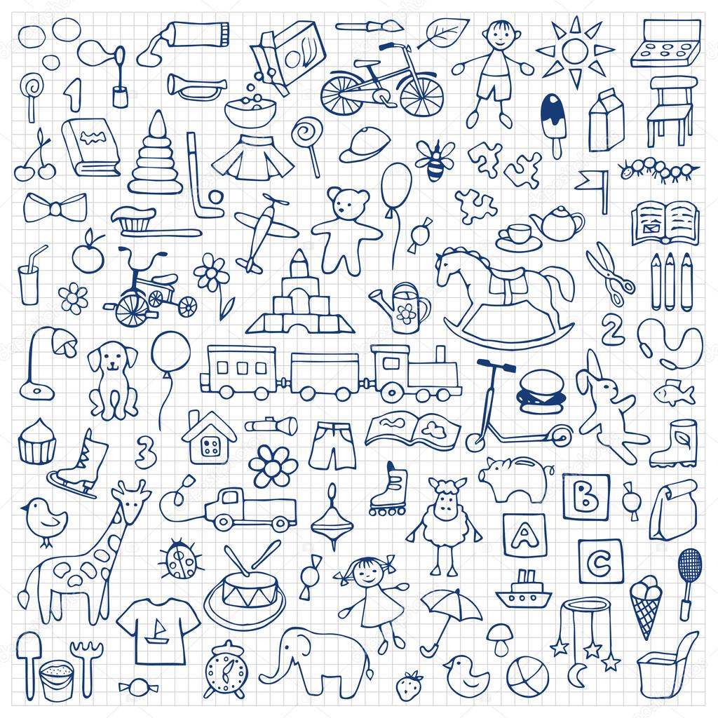 Toys hand drawn doodle set