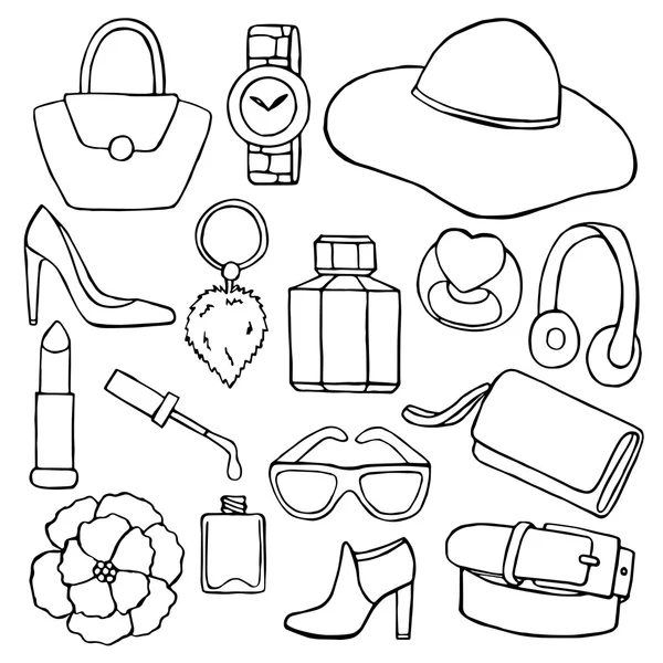 Woman accessories hand drawn set — Stock Vector