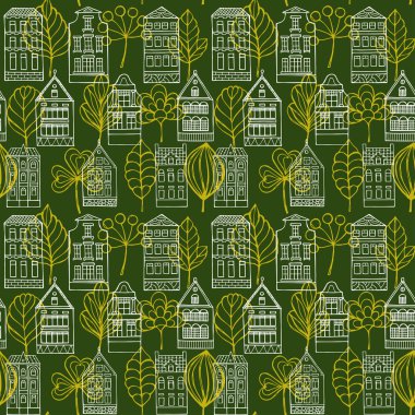 Seamless modeli ile evler ve yapraklar