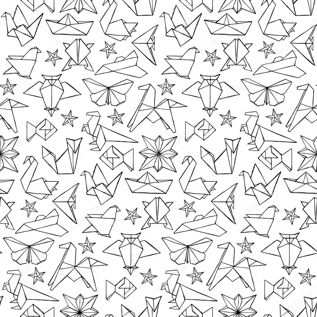 Seamless hand drawn doodle origami pattern
