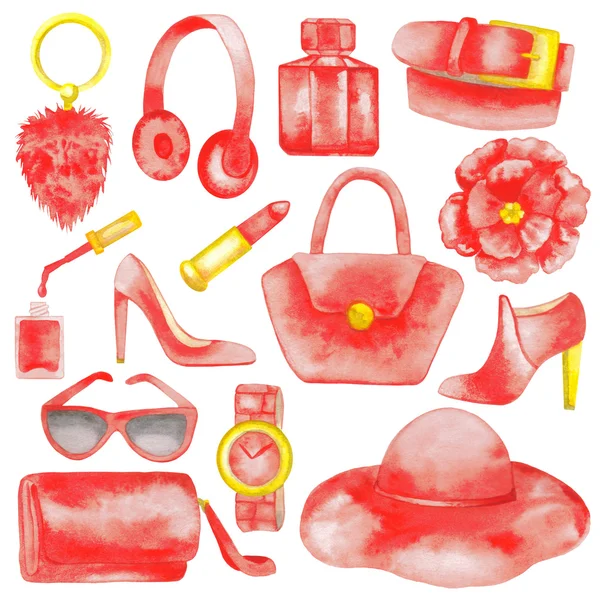 Rote Frau Accessoires Set — Stockfoto