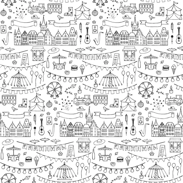 Seamless hand drawn pattern with festival elements — Stock Vector