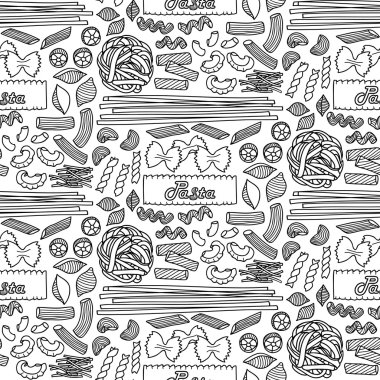 Seamless pattern with different types of pasta clipart