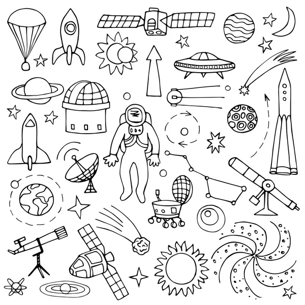 Elementi spaziali Doodle — Vettoriale Stock