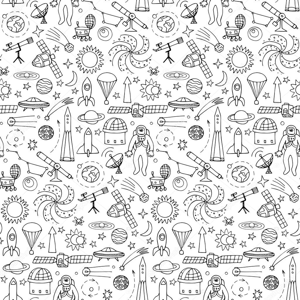 Seamless pattern with doodle space elements