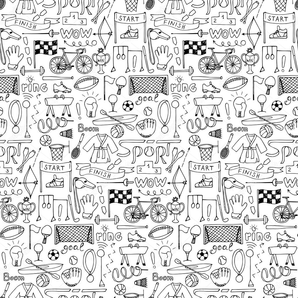 Sport hand drawn seamless pattern