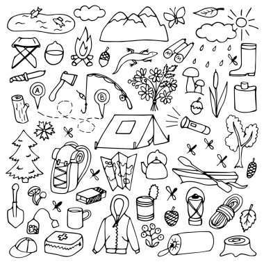 Elle çizilmiş turizm seti