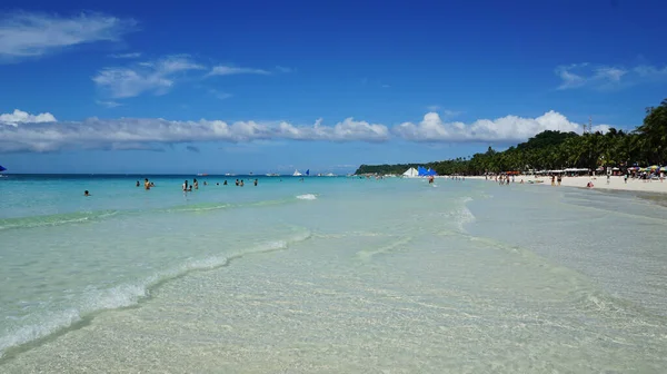 Turkusowe Morze Biały Piasek Jednej Najlepszych Plaż Świata Plaży Boracay — Zdjęcie stockowe