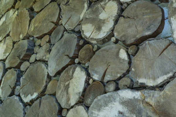 Kąt Widzenia Drewniane Tło Wykonane Okrągłych Końcach Kłód Kopiuj Miejsce — Zdjęcie stockowe