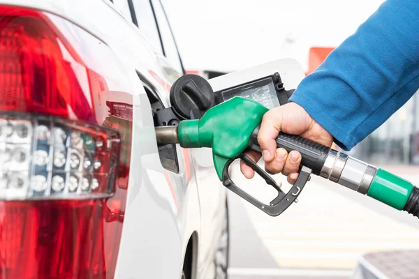 Man Hand Holding Fuel Pump Fuel Tank Refueling Car Gas Stock Image