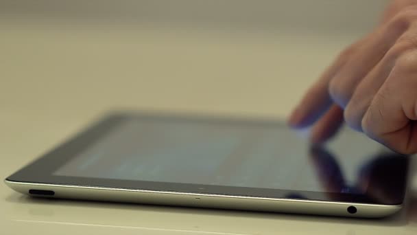 Hands Typing on Tablet Computer Message Focus on the Tablet — Stock Video