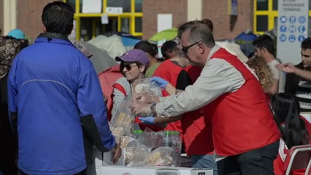 Charitativní organizace červeného kříže rozdali uprchlíkům jídlo — Stock video