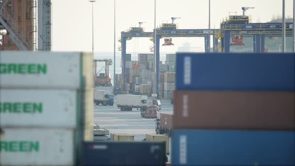 Vista através de recipientes no porto — Vídeo de Stock