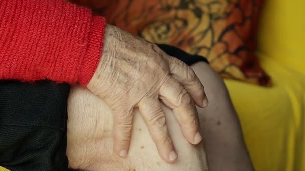 Close Up of an Old Woman Massageando seu joelho — Vídeo de Stock