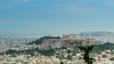 Yunanistan'daki Acropolis View günbatımı üzerinde