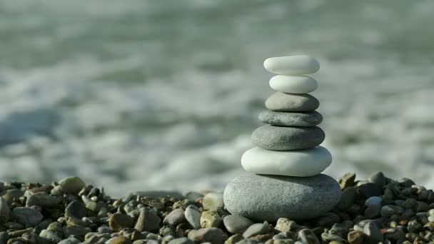 Abstract Close-Up Of Pebbles Stack On Sea Background — Stock Video