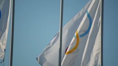 Closeup Olimpiyat bayraklar Rio Olimpiyat Oyunları resmi sembolü