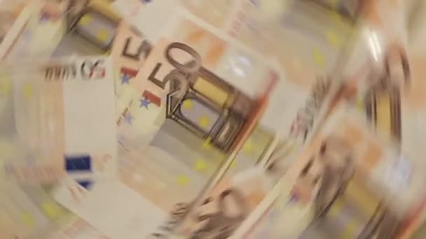 Abstrakte Nahaufnahme Euro-Banknoten Fünfzigzyklus — Stockvideo