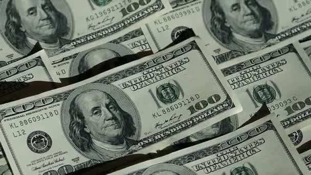 Argent comptant Contexte. Benjamin Franklin Portrait sur 100 Us Dollar Bill — Video