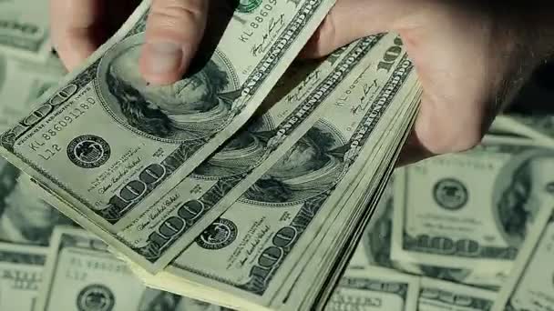 Closeup Man Hands Count Money.100$ Banknotes. — Stock Video