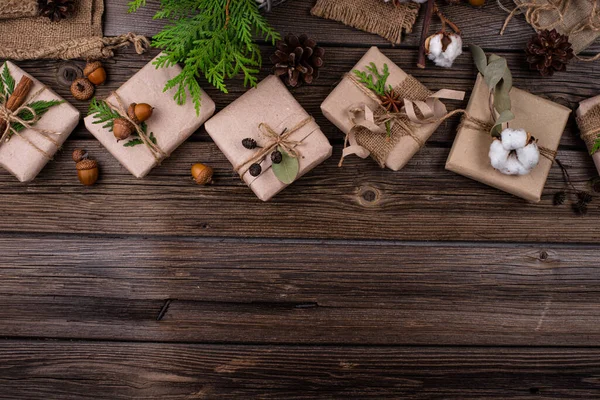 Christmas gift boxes in craft paper — Stock Photo, Image