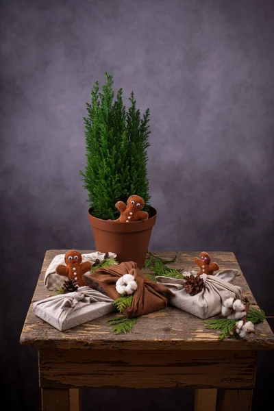 Christmas eco friendly furoshiki gift box — Stock fotografie