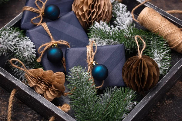 선물 상자로 만든 크리스마스 구성 물 — 스톡 사진