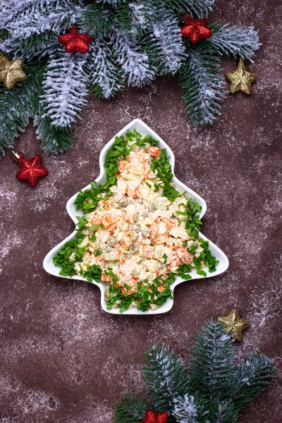 Traditional New year Russian salad Olivier — Stock Photo, Image