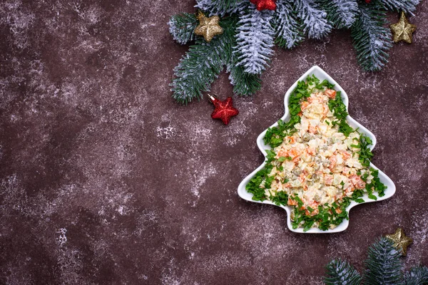 Traditional New year Russian salad Olivier — Stock Photo, Image