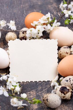 Çiçekli tavuk ve bıldırcın yumurtaları.