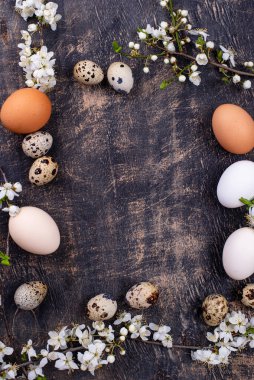 Çiçekli tavuk ve bıldırcın yumurtaları.